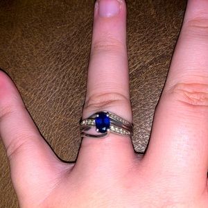 Lab Grown Silver Sapphire Ring with Diamond Accent
